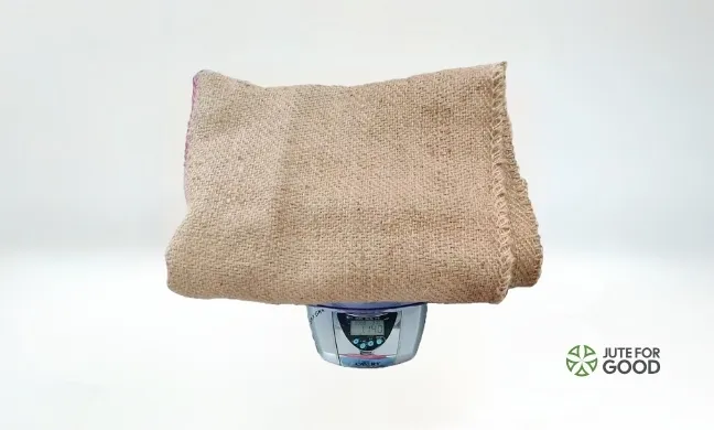 Folded Light Cees jute bag weighed on scale