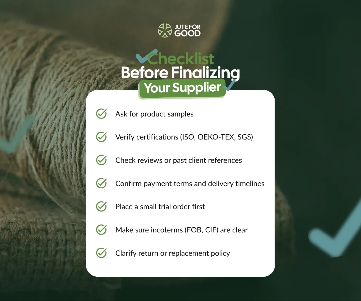 checklist before finalizing your supplier